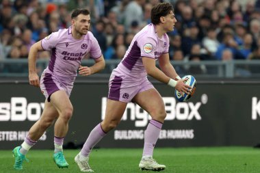 Roma, İtalya - 7 Şubat 2026: İskoçyalı Tom Jordan Guinness Altı Milletler 2026 Round 1 karşılaşmasında İtalya ile İskoçya arasında Olimpiyat Stadyumu 'nda oynanan karşılaşmada.