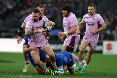 Roma, İtalya - 7 Şubat 2026: İskoçyalı Pierre Schoeman Guinness Altı Milletler 2026 Round 1 karşılaşmasında İtalya ile İskoçya arasında Olimpiyat Stadyumu 'nda oynanan karşılaşma.