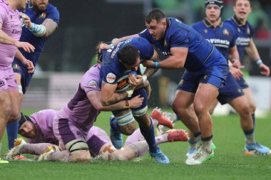 Roma, İtalya - 7 Şubat 2026: (L) İskoçyalı Gregor Brown İtalya 'dan Riccardo Favretto ve İtalya' dan Muhamed Hasa ile İtalya 'dan Olimpiyat Stadyumu' nda oynanan 2026. Raunt 1..