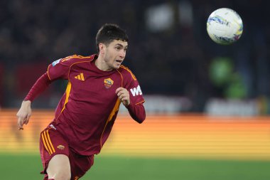 Roma, İtalya - 9 Şubat 2026: Romanların Matias Soule 'u, AS Romanları ile Cagliari Calcio arasındaki 2025-2026 sezonunda Olimpiyat Stadyumu' nda oynanan Serie A Enilive futbol karşılaşmasında görüldü