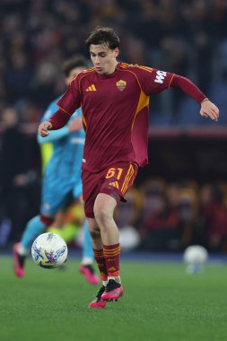 Roma, İtalya - 9 Şubat 2026: Romanların Niccolo 'Pisilli' si, AS Romanlarına karşı Cagliari Calcio Olimpiyat Stadyumu 'nda oynanan 2025-2026 Serie A Enilive futbol karşılaşmasında görüldü