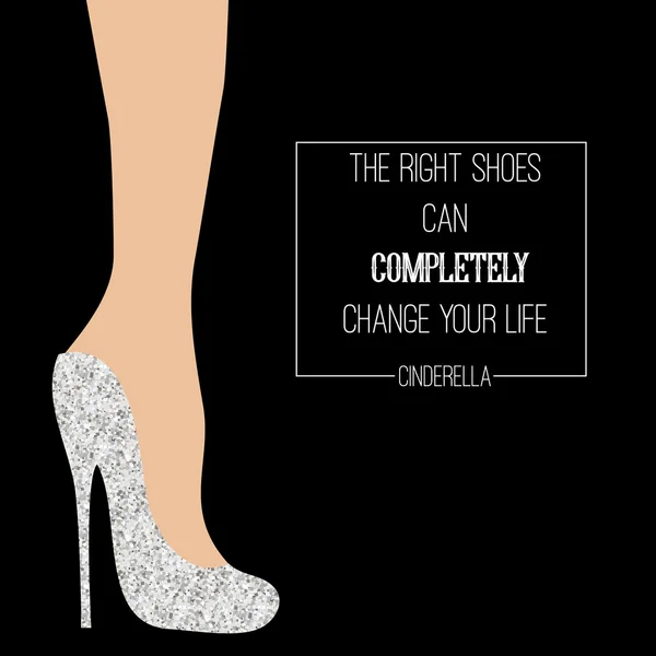Cinderella shoes inspirational card — Stock Vector