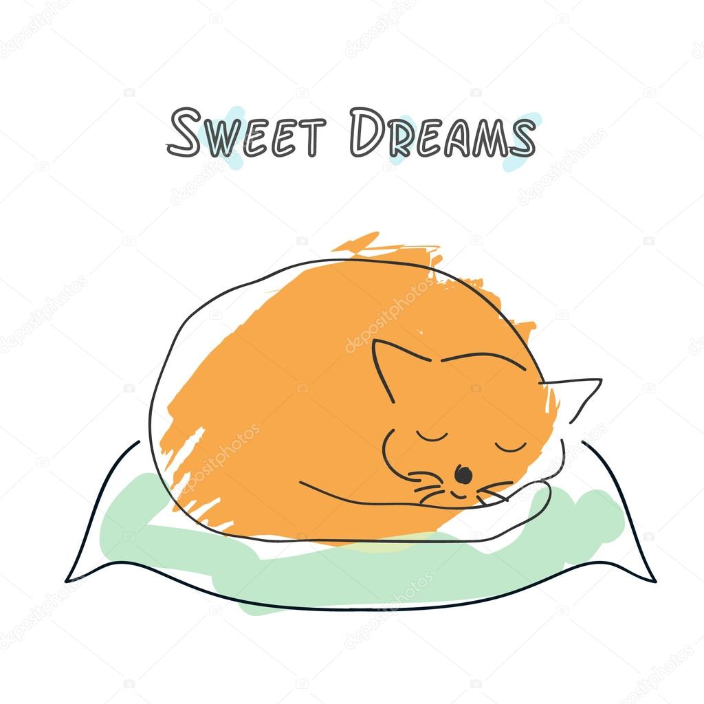 Cute sleeping cat illustration in sketch style