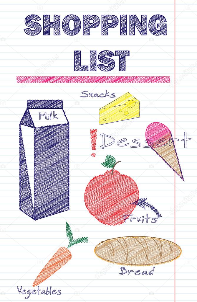 Shopping list template with food illustrations
