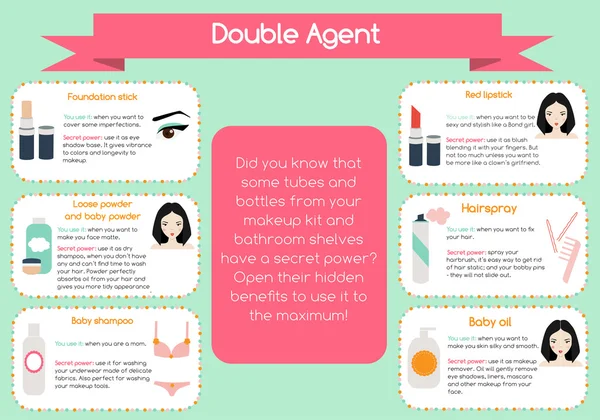 Double agent beauty tips infographic — Stock Vector