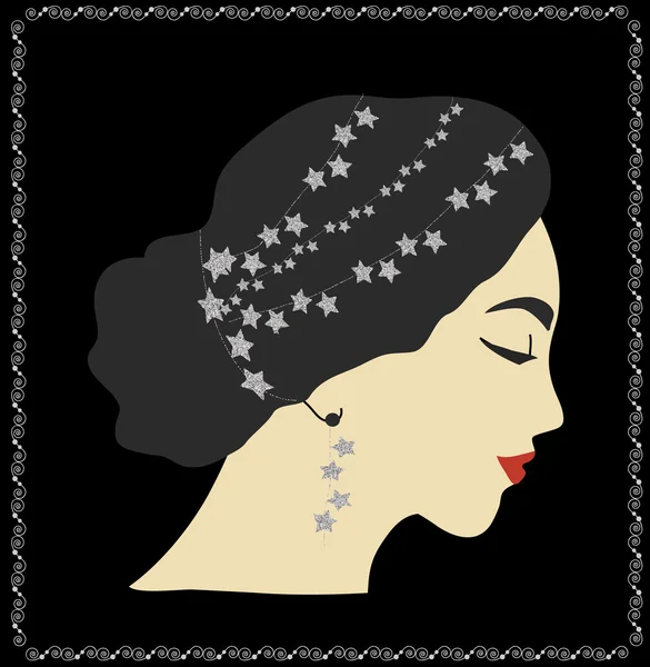 Kadın portre saç Gümüş Yıldız ile — Stok Vektör