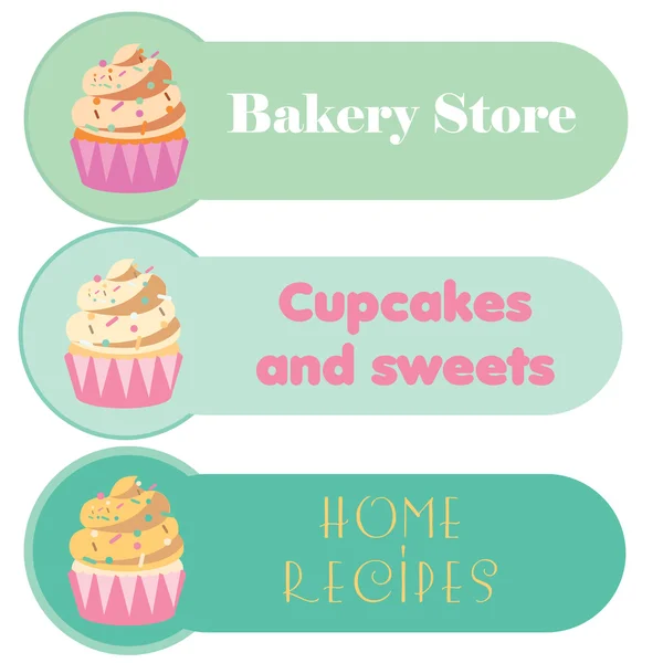 Tres pancartas de cupcakes — Archivo Imágenes Vectoriales