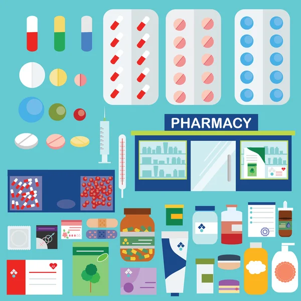 Lékárna a zdravotnické ikony, sada infographic prvky — Stockový vektor