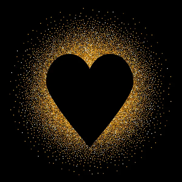 Coeur noir sur le fond doré scintillant — Image vectorielle
