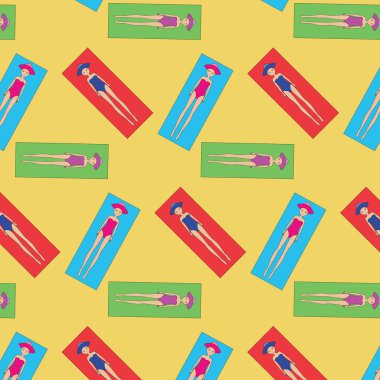 Plaj vektör seamless modeli üzerinde yatan kadın