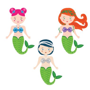 Üç mermaids karikatür tarzı vektör