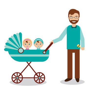 Babystroller yeni doğan çocukları ile mutlu baba