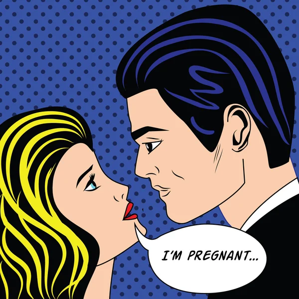 Homme et femme enceinte dans le style pop art comique vintage — Image vectorielle