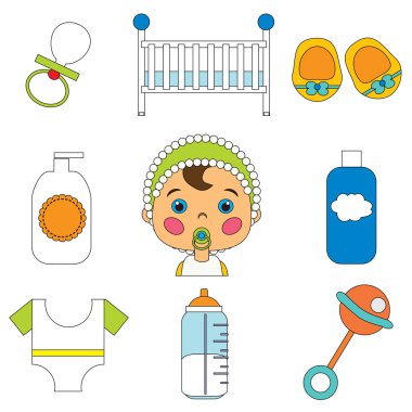 Bebek bakım Vector Icons Set çizgi film tarzı