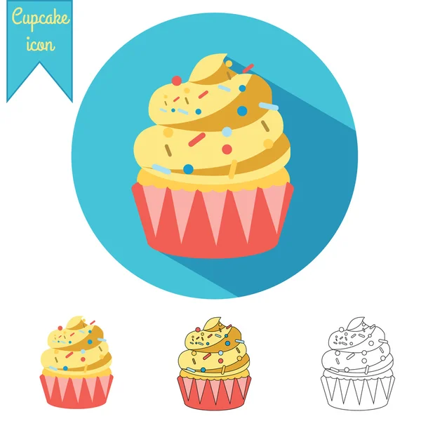 Conjunto de ícones vetoriais Cupcake. Ícones vetoriais em diferentes estilos plana, desenhada à mão e contorno —  Vetores de Stock