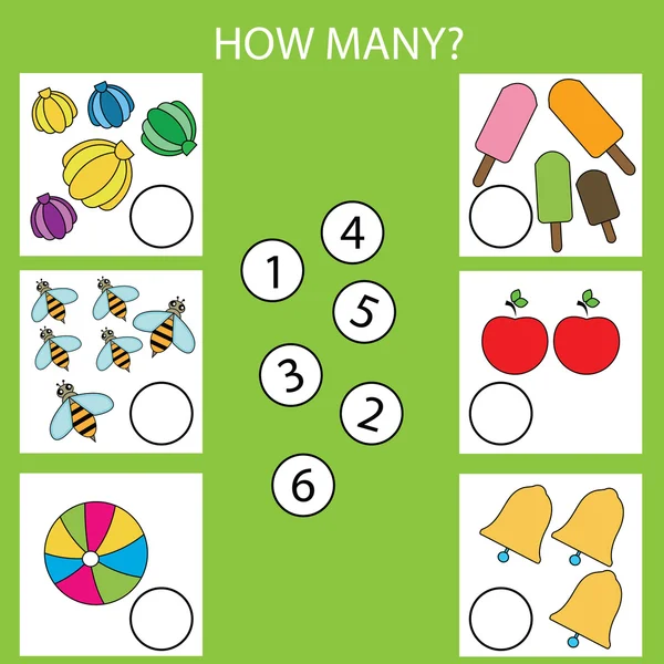 Contando jogo de crianças educativas. Quantos objetos tarefa —  Vetores de Stock