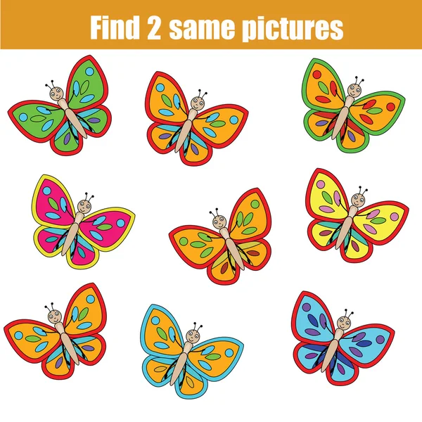 Hitta samma bilder barnen pedagogiska spel med fjärilar — Stock vektor