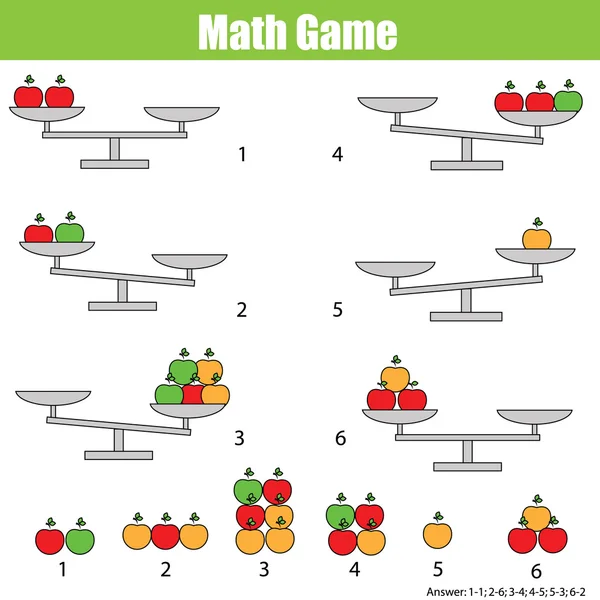 Εκπαιδευτικό παιχνίδι μαθηματικά για τα παιδιά. ισορροπία της κλίμακας — Διανυσματικό Αρχείο
