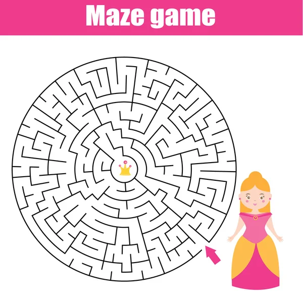Labyrinth-Spiel: Märchen Thema. Prinzessin auf der Suche nach Krone — Stockvektor