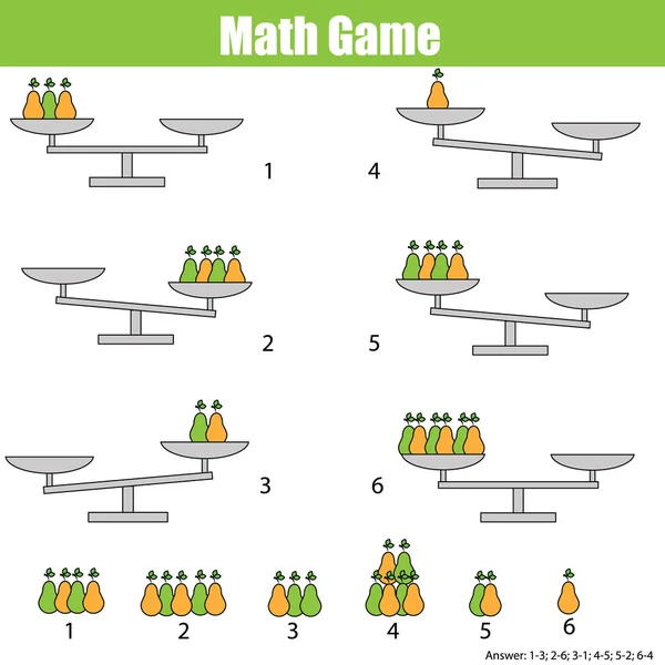 Mathematik-Lernspiel für Kinder. Gleichgewicht der Waage — Stockvektor