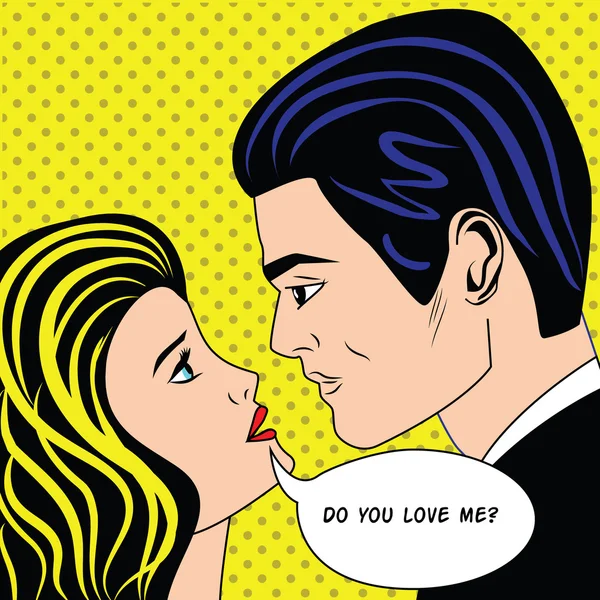 Homme et femme amour couple dans vintage popart comic style — Image vectorielle