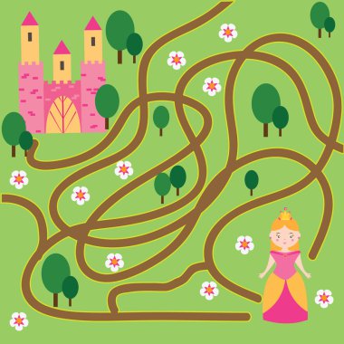 Labirent oyun: fairytales Tema. Prenses bul ev yardım