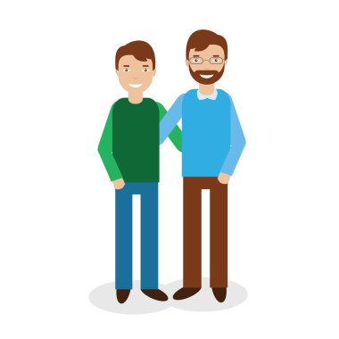 Smiling Father with Son or two brothers vector illustration. Happy family clipart