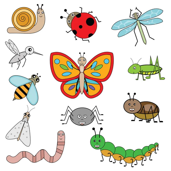 Insectes dans le style dessin animé. Illustration vectorielle, éléments de conception — Image vectorielle