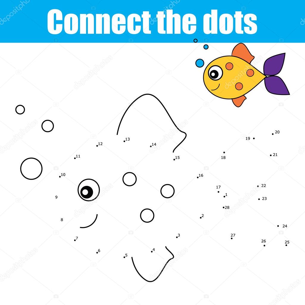 Unisci i puntini da numeri educativi bambini gioco di disegno Unisci i puntini gioco per bambini da colorare pagina Tema animali — Vettoriali di