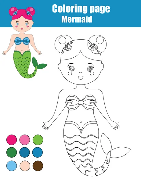 Desenho para colorir com sereia. Crianças jogo educativo, folha de atividades crianças — Vetor de Stock