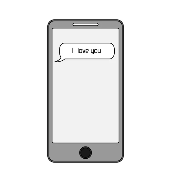 Smartphone isolato con messaggio di testo Ti amo sullo schermo. Smartphone con sms romantici — Vettoriale Stock