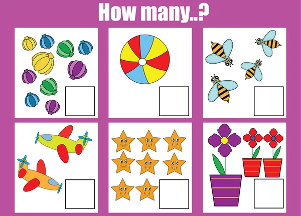 Zählen pädagogische Kinder Spiel. wie viele Objekte Aufgabe — Stockvektor