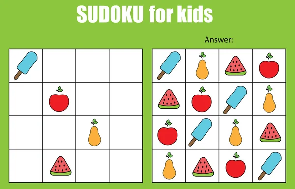 Sudoku-Spiel für Kinder. Aktivitätsbogen für Kinder — Stockvektor