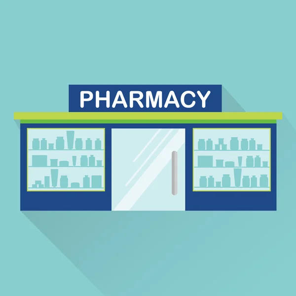 Pharmacie, icône vectorielle de pharmacie avec ombre longue — Image vectorielle