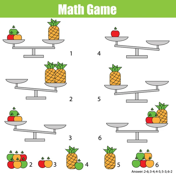 Matemática jogo educativo para crianças. equilibrar a escala — Vetor de Stock