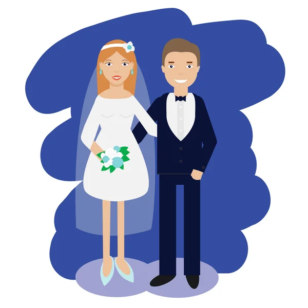 Colección de pareja de boda. Novia sonriente y novio par feliz vector ilustración — Archivo Imágenes Vectoriales