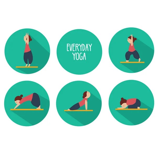 Eenvoudige yoga houdingen voor beginners. Geïsoleerde vector icons set — Stockvector