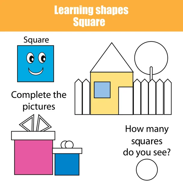 Vzdělávání dětí hry, aktivity dětí. Učení tvary, náměstí — Stockový vektor