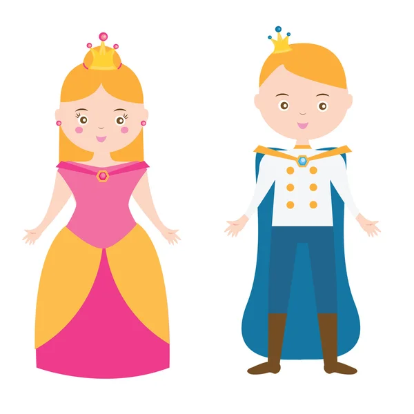 Stripfiguren prinses en Prins. Jongen en meisje in Carnaval outfit — Stockvector