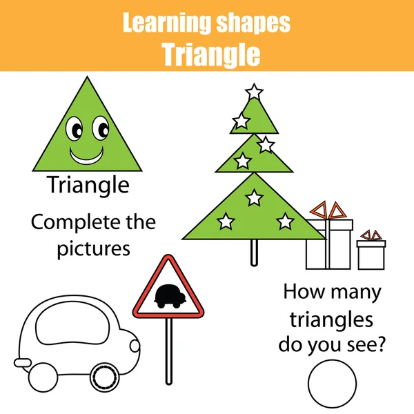 Eğitim çocuk oyunu, kids hareket. Öğrenme şekilleri, üçgen — Stok Vektör
