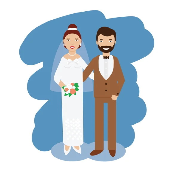 Collection couple mariage. Souriant mariée et marié heureux paire vectoriel illustration — Image vectorielle