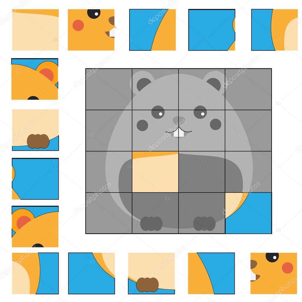 Puzzle game with hamster. Kids activity sheet