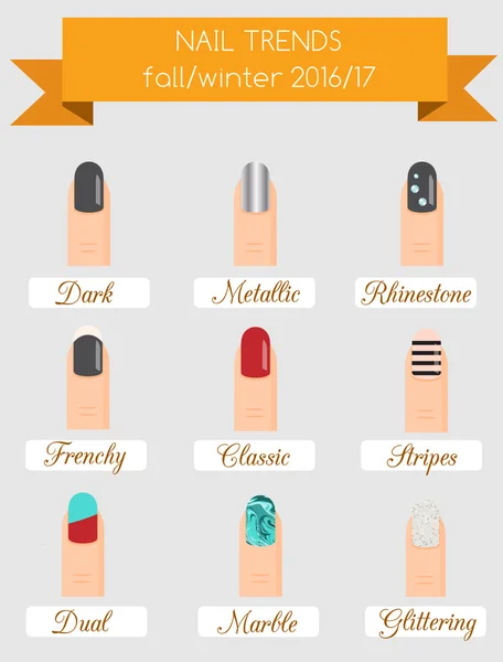 Las mujeres a la moda manicura uñas de otoño invierno 2017 temporada infografía — Vector de stock