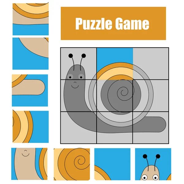 Puzzle juego con caracol. Hoja de actividad infantil — Vector de stock