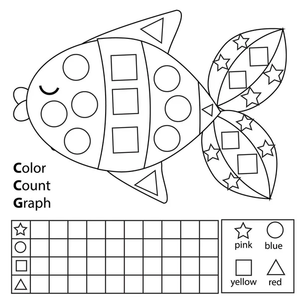 Cor Contagem Gráfico Jogo Crianças Educativas Cor Peixe Contando Formas —  Vetores de Stock