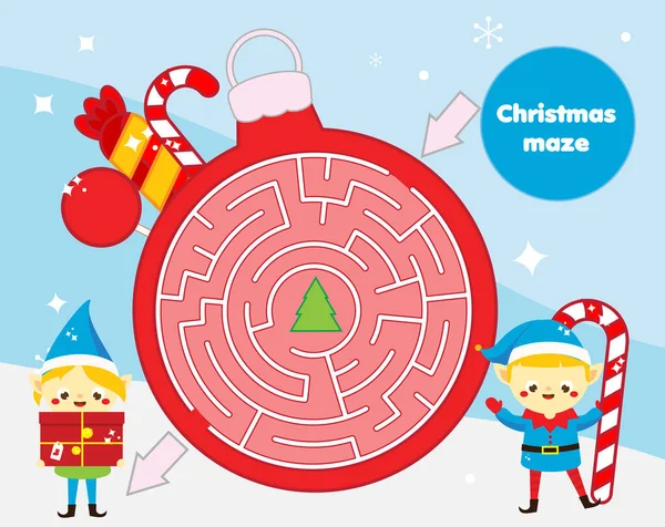 Christmas Maze Game Children New Year Labyrinth Theme Kids Activity — Vetor de Stock