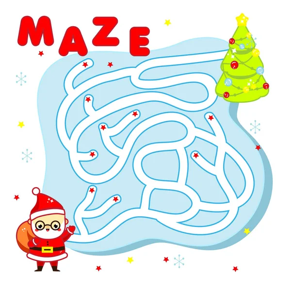 子供のためのクリスマス迷路ゲーム 新年の迷路をテーマにしたキッズアクティビティシート付きサンタクロース — ストックベクタ