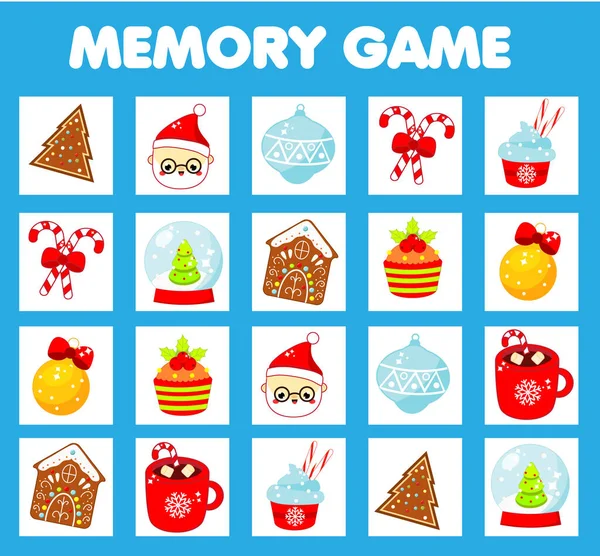 Kerst Memory Spel Voor Peuters Educatieve Kinderen Spel Nieuwjaarsthema Zoek — Stockvector