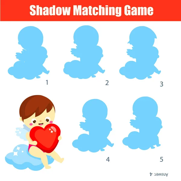 Stínová Odpovídající Hra Roztomilý Amor Dětská Aktivita Valentines Den Téma — Stockový vektor