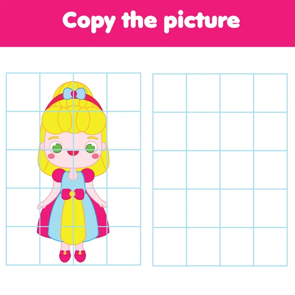 Copie a imagem é um jogo educativo para crianças com uma princesa livro de colorir  princesa bonito dos desenhos animados